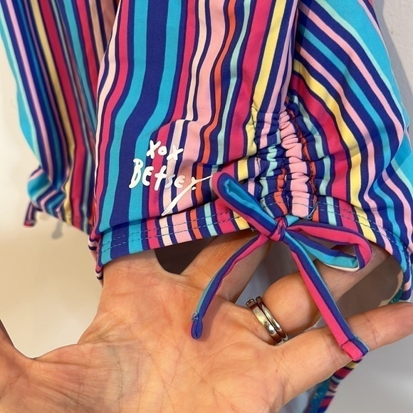 Betsey Johnson Girls One Piece Striped Bathing Suit with Pom Poms size 14 - Picture 13 of 13